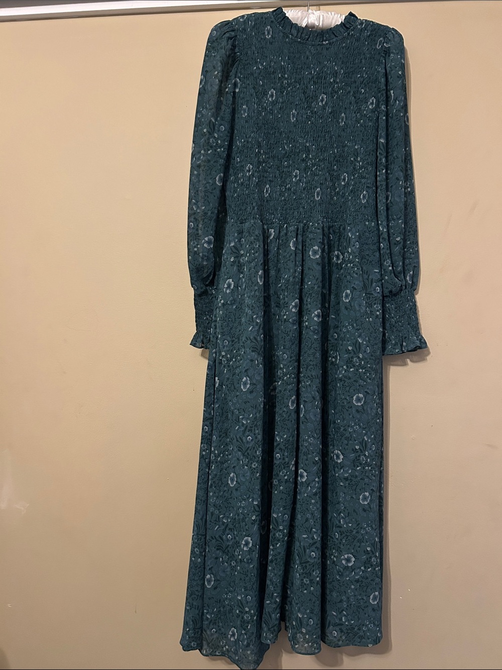 Madewell smocked Bodice Teal Floral Maxi Dress